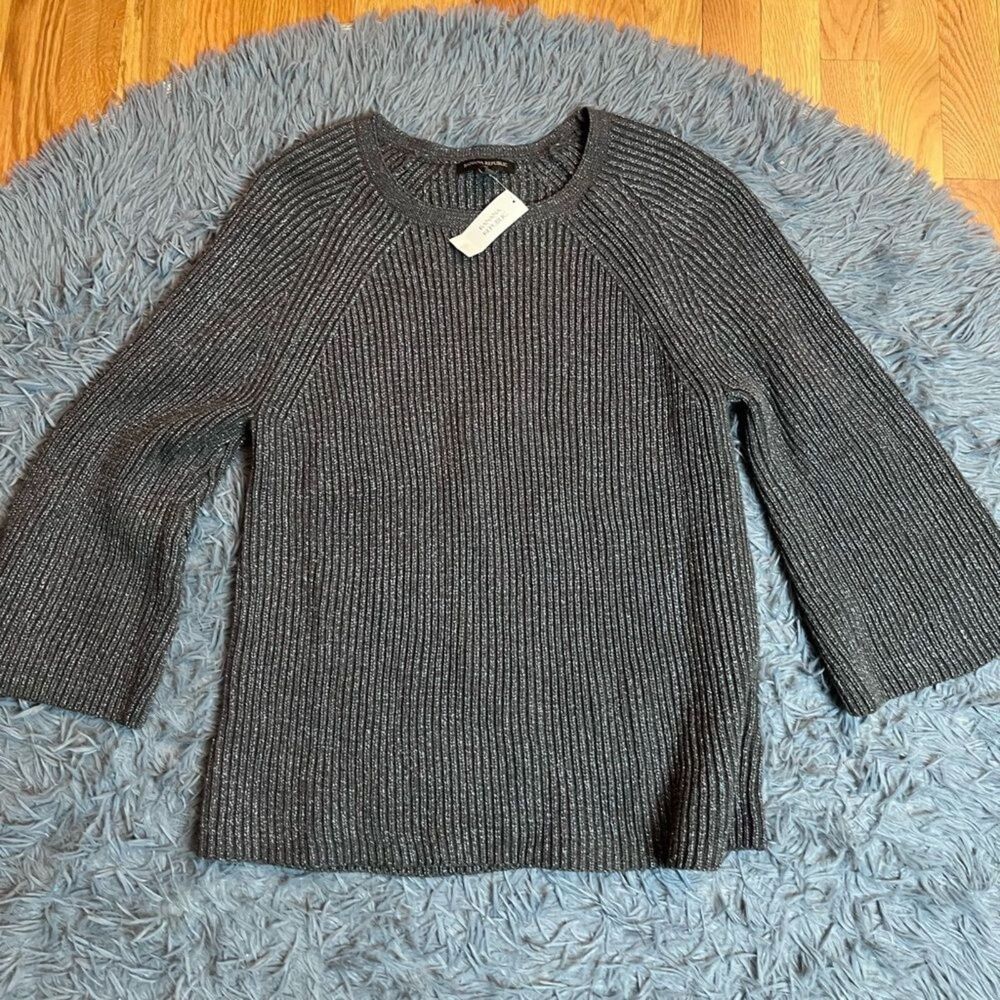 Banana Republic Ribbed Oversize Bell Flare Sleeve Metallic Sweater Size L NWT